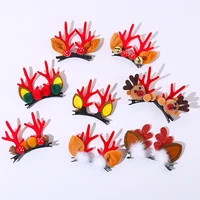 1pair New Year Christmas Hair Clip Women Girls Cartoon Elk Antler Santa Snowman Barrettes With Bell Kid Xmas Party Gifts