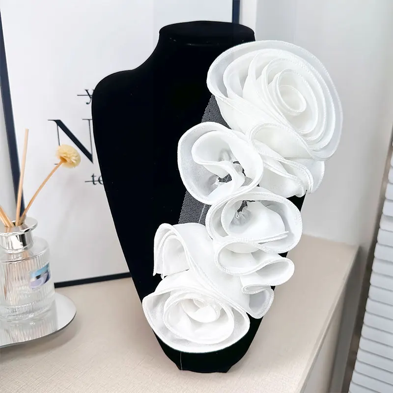 3D Floral DIY Chest Flower Sewing Applique for Wedding Dress Decoration Handmade Big Flower Pleated Patch Dresses Accessories