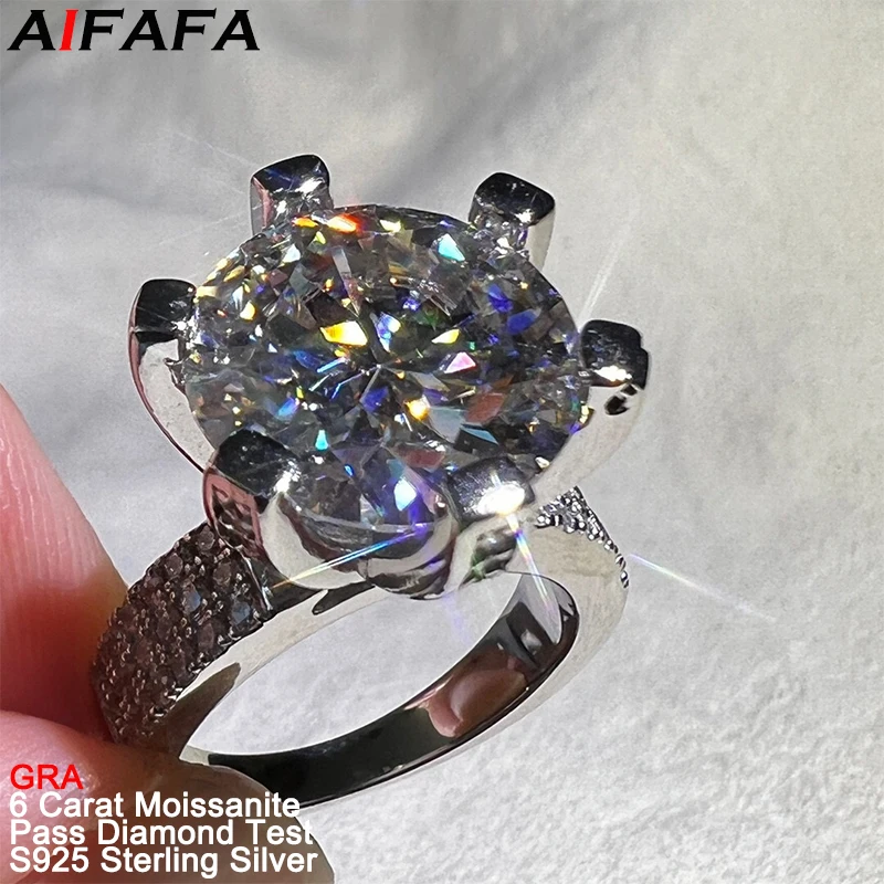 6 Carati Real Brilliant Moissanite Rings For Women Sparkling Moissanita Lab Diamond S925 Argento Proposta Di Matrimonio Anello Gioielli Gra