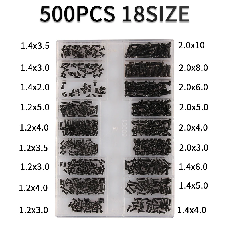 Screw bolt nut set screw washer nut kit auto fasteners assortment 500Pcs 18 types mini screw DIY kit laptop computer assemble repair screw fastener set