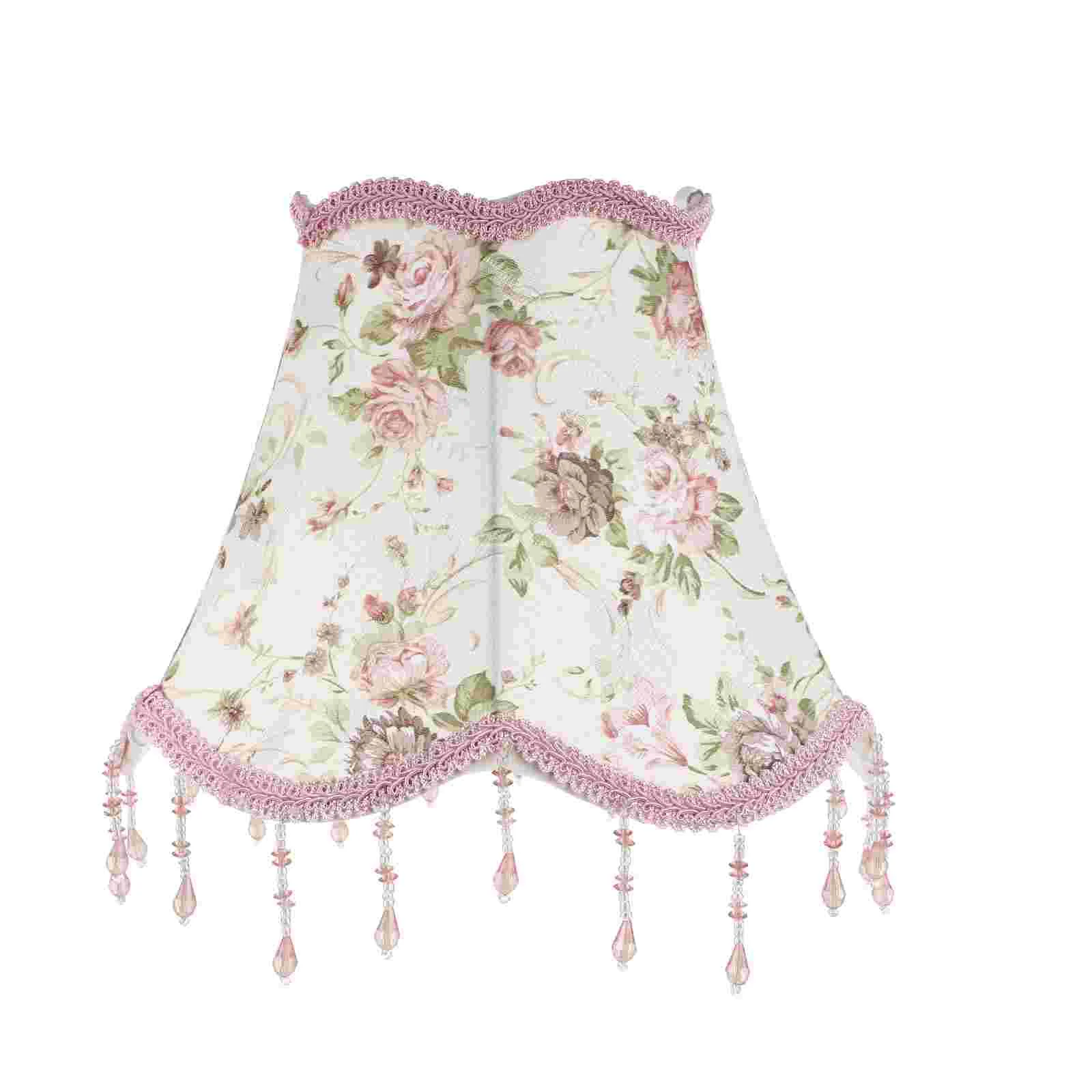 

Vintage Lamp Shade Pink Victorian Lampshade Beads Fringe Cloth Lamp Cover E27 Antique European Cloth Lamp Covers