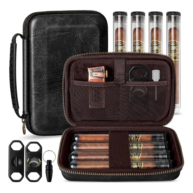 Luxury Leather Cigar Travel Case with Cutters and Puncher