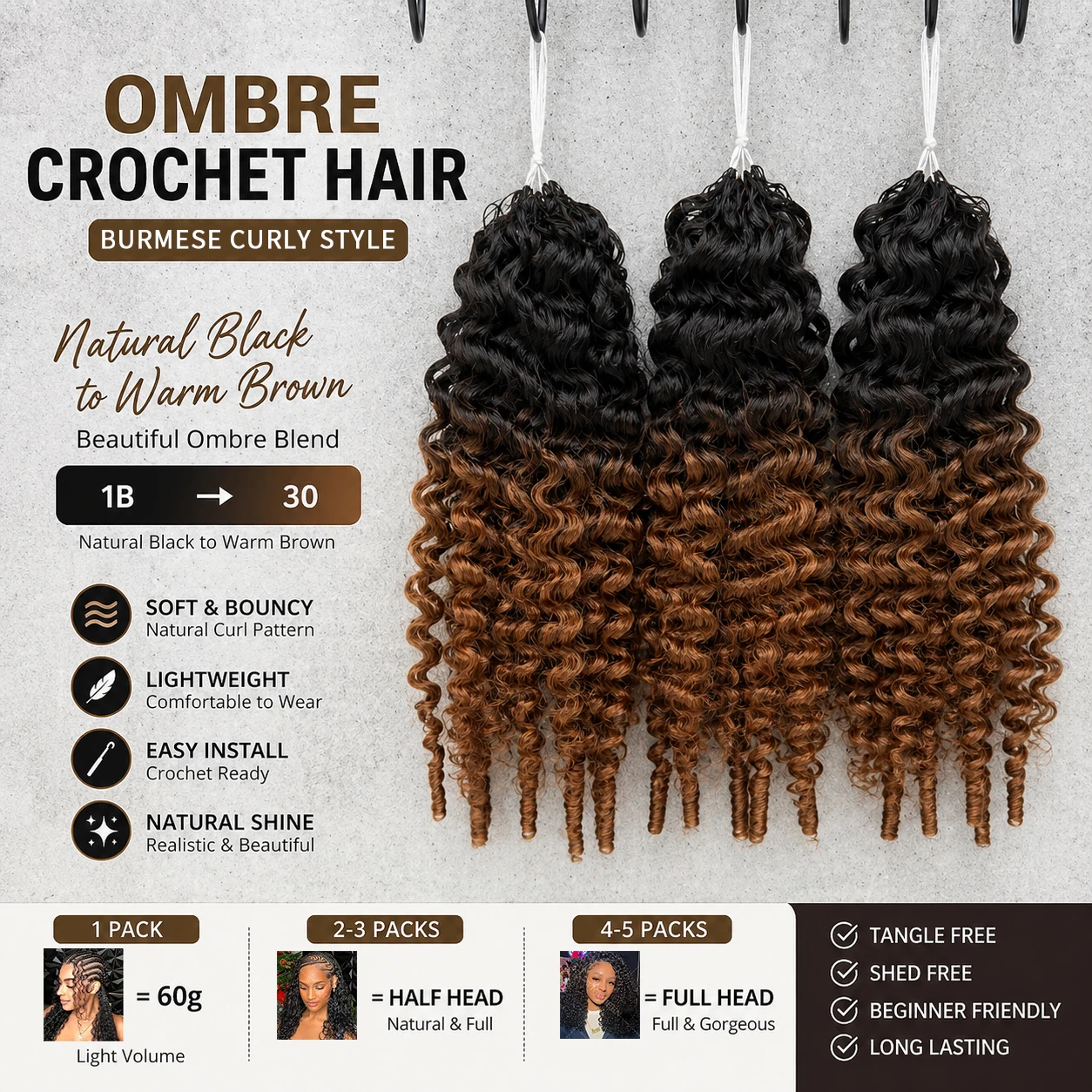 #4/27 Burmese Curly Crochet Human Hair 12A Water Wave With Spiral Curly End Miracle Knots Feather Crochet Hair For Boho Braiding 2
