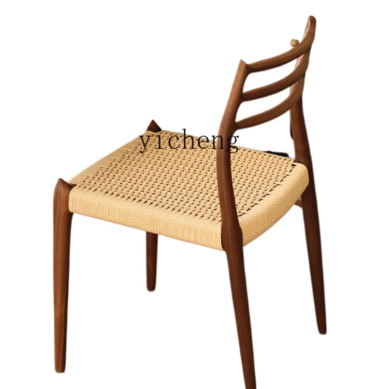 

XL Black Walnut Solid Wood Dining Chair Desk Chair Rattan Vintage Cherrywood Chair