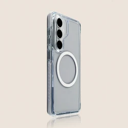 Luxury Clear Magnetic Case with Magsafe Wireless Charging Compatibility - Candy Frame Transparent Acrylic Cover - Galaxy S26 Ultra (White)