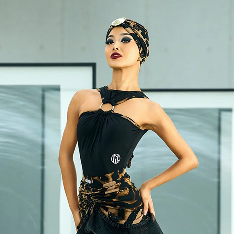 Callor and Bare Shoulder Design Female Latin Dance Tops For Women