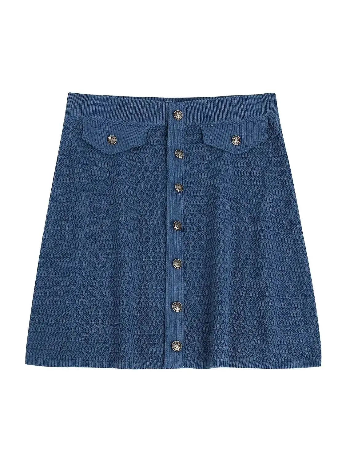 

MEIMY 2023 NEW Summer Women Solid Color Button Zipper Pockets Decoration Vintage Streewear Sweet Knitting Skirts