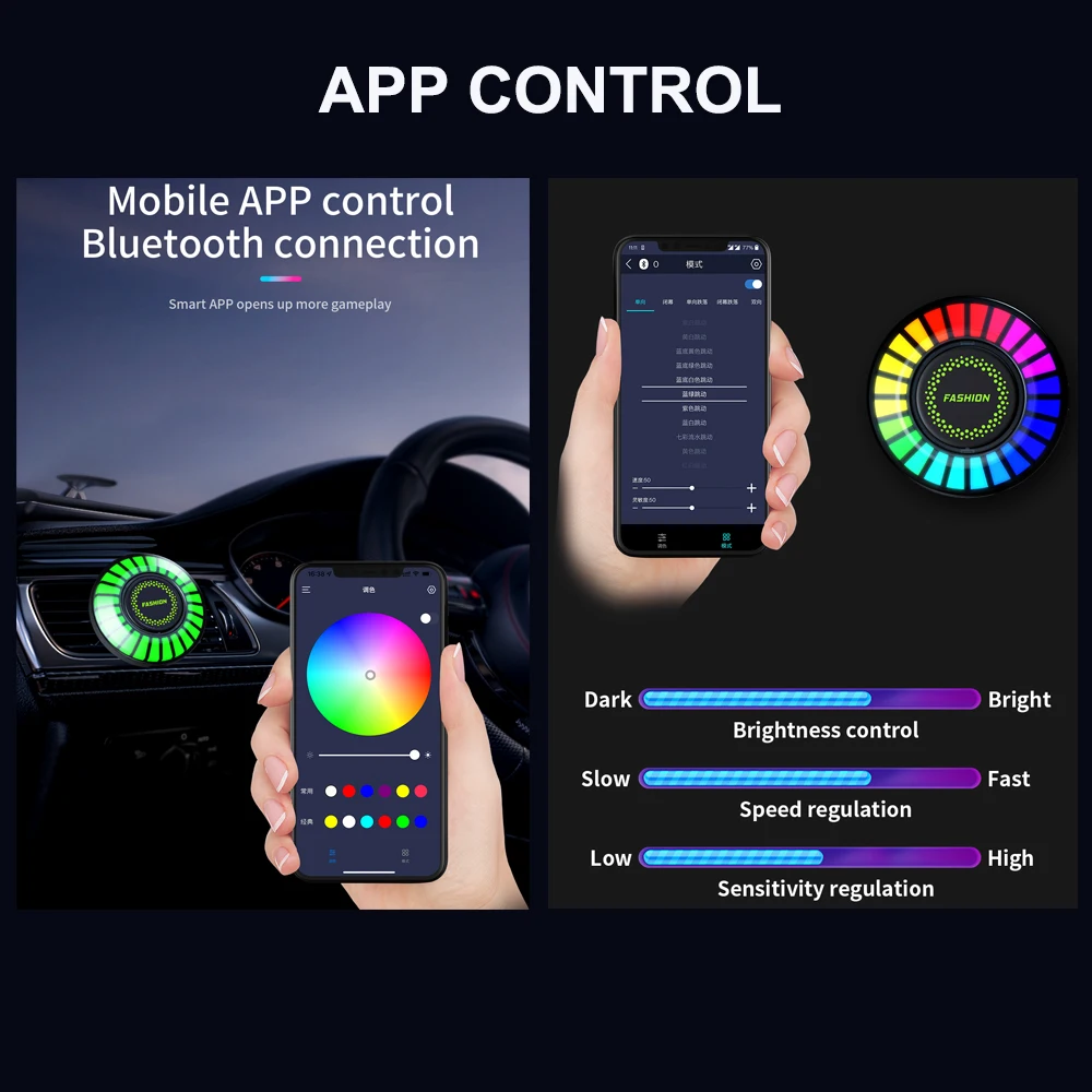 App Control Car Music Rhythm Lamp RGB Led Strip Sound Control Voice Rhythm Atmosphere Light Car Air Freshener New Strange Lamp