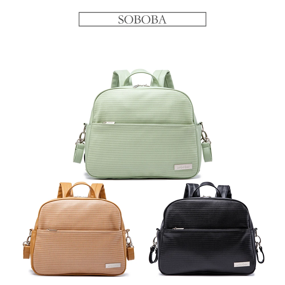 Soboba Diaper Backpack for Newborn Baby Waterproof Multi-function Travel Nappy Changing Bag Patchwork Stylish Diaper Bag