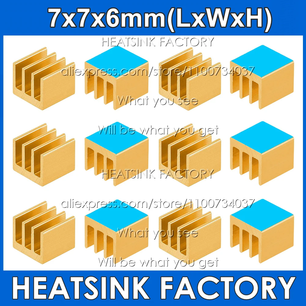 방열판 공장 50pcs 알루미늄 8.8x8.8x5mm 칩 라디에이터 쿨러, IC, 3D 프린터 A4988 용 열 양면 접착 테이프 포함