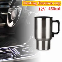 450ml Car Heating Cup by Cigarette Lighter Plug Stainless Steel Vehicle Heated Coffee Cup 12V for Heating Water Coffee Milk Tea