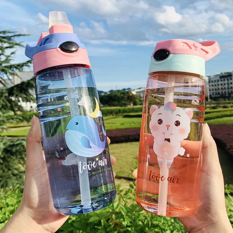 1pc 480ml purple Kids Water Bottle For School Boys Girls, Cup With Straw,  Cute Cartoon Leak-proof Mug, Portable Travel Drinking Tumbler,Baby feeding  cup,sippy cup