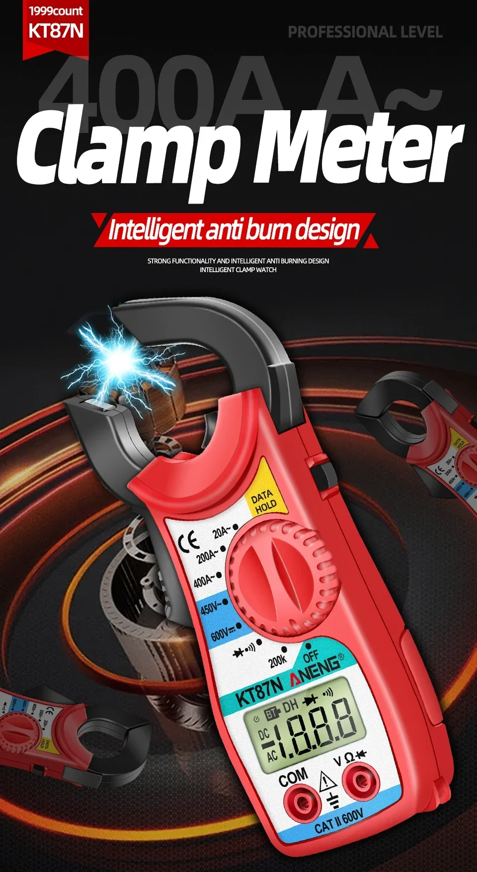 Description Picture 3 of itemANENG KT87N Mini Digital Clamp Meters AC/DC Voltage AC Current 450V True RMS Multimeter Capacitance Electrical Tester Tool