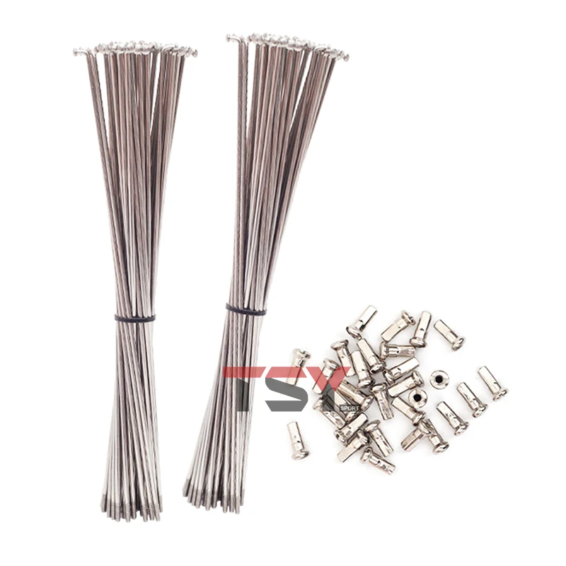 20개/세트 14G 스테인레스 스틸 자전거 스포크 2.0MM 자전거 바퀴 실버 스포크 길이 125mm-280mm 구리 니플 포함 스포크