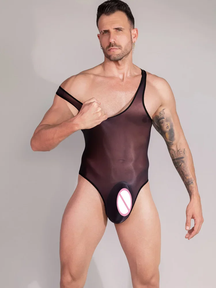 Men's Onesies Ultrathin Sheer See Through Bodysuit Oil Glossy Sexy Tight Elastic Shapping Unisex Leotard Comfortable Breathable
