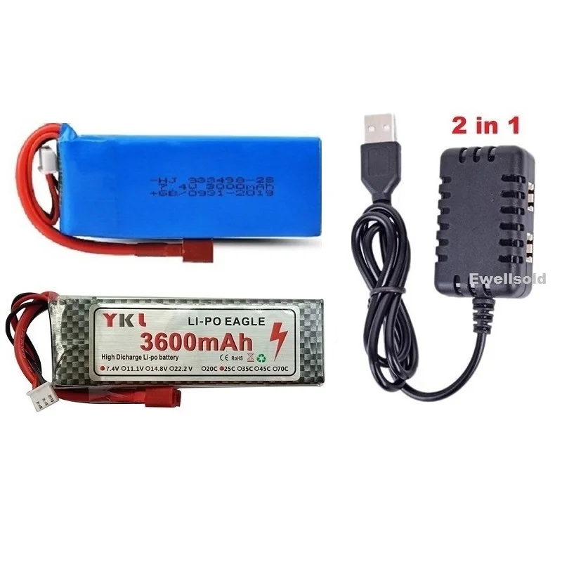 

7.4V 3000MAH/3600mAh Lipo battery upgraded rechargable 2S/USB for Wltoys 144001 144002 124018 124019 124016 104009 144010 RC car