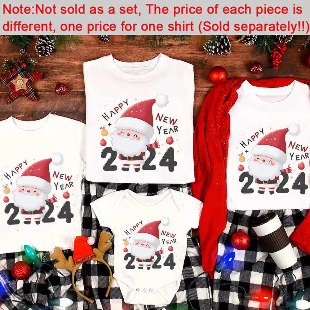 thumbnail image 1 of Feliz año nuevo 2024, camiseta familiar a juego, feliz Navidad, Papá Noel, camiseta familiar navideña, camisetas navideñas a juego, 1 of 5