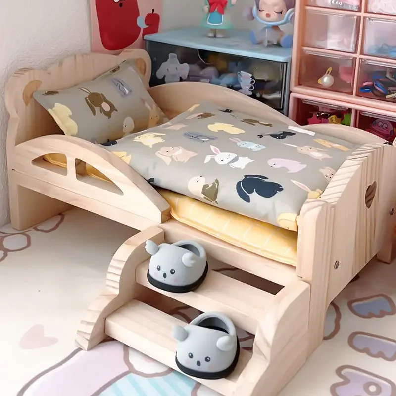Baby Doll Miniature Bed with Stairs Fashion Doll Play for 20cm 1/6 Doll Accessory Play House Furniture Set Dollhouse Decoration 6