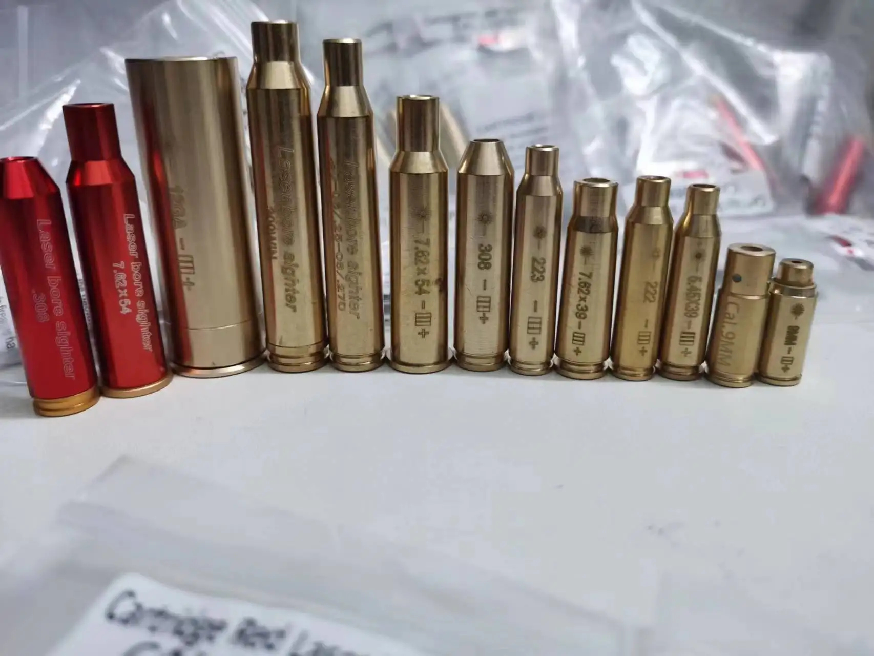 Red Dot Laser Brass Boresight CAL Cartridge Bore Sighter For Scope Hunting Adjustment .223 7.62 9MM .308 .270 Included Batteries