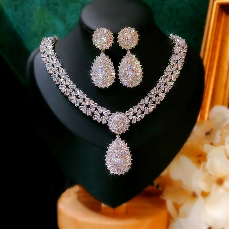 S925 فضة القلائد و القرط مجموعة للنساء ، مجوهرات ا...