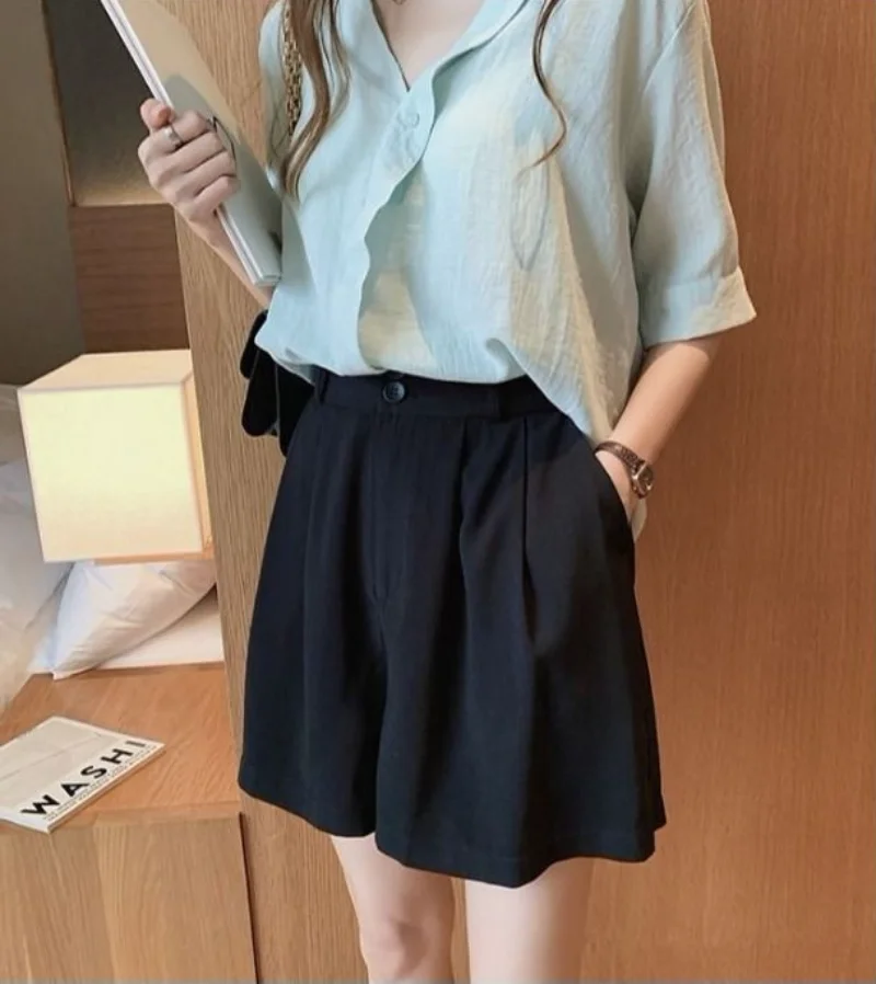 Short Pants for Women To Wear Wide Womens Shorts High Waist Pocket Bermuda Half Knee Length Office Mid Work XL Streetwear Summer