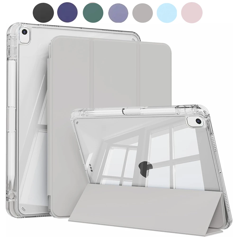 iPad Case with Pencil Holder - Clear Hard Back & Soft Shockproof Frame
