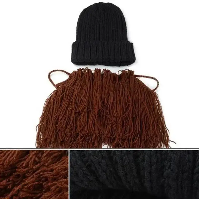 Funny Handmade Winter Wool Mustache Knitted Hats Pirate Face Mask Wig Beard Beanies Bonnet Caps Suitable Party Cosplay Decor