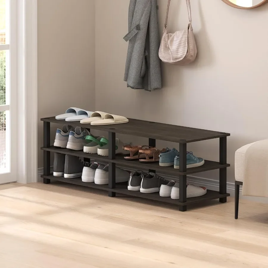 14038DBR BK TST No Tools 3Tier Wide Shoe Storage Rack Dark Brown Black 47 Inch