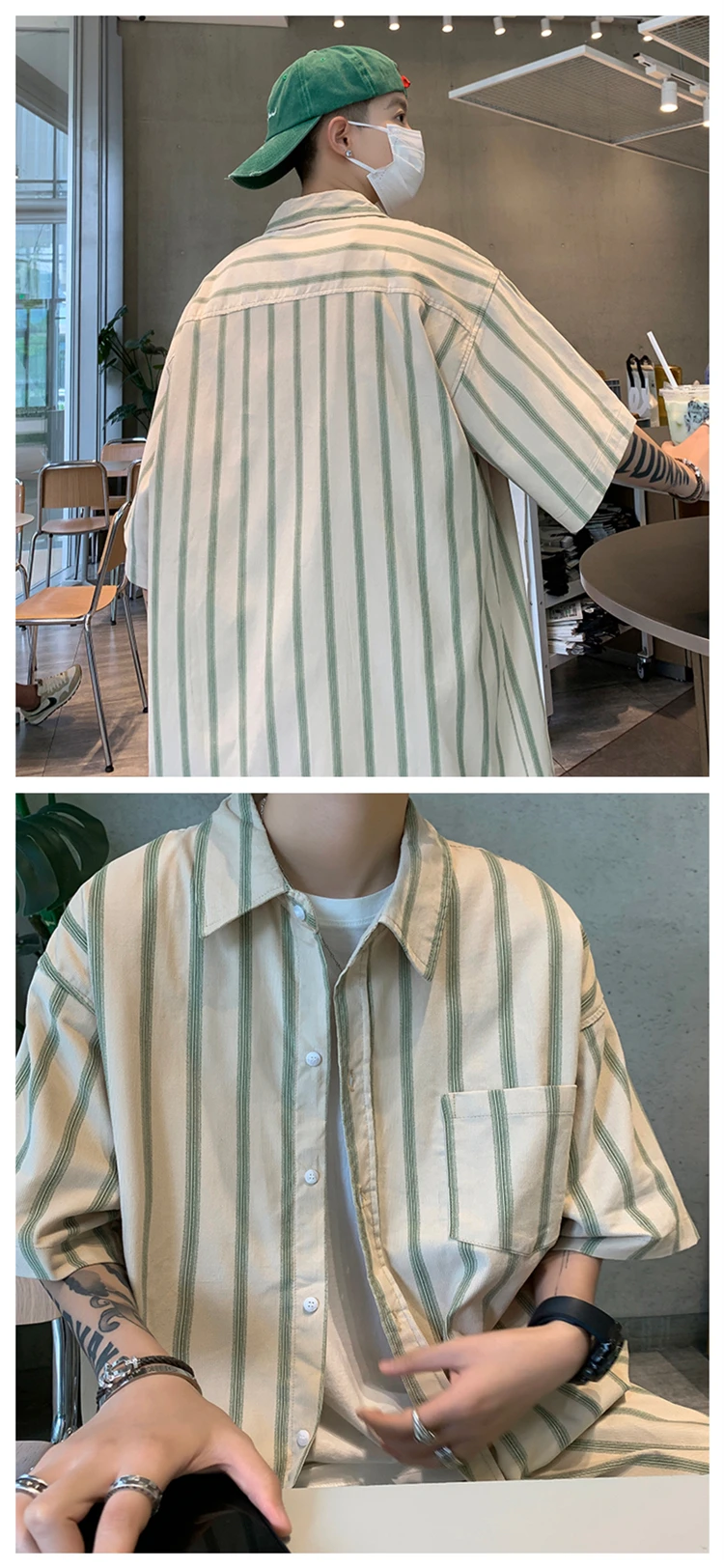 Description Picture 4 of itemSummer Fashion Short Sleeve Shirt Men Striped Slim Fit Male Social Business Dress Shirt Brand Men Gym Fitness Sport Clothing Z36