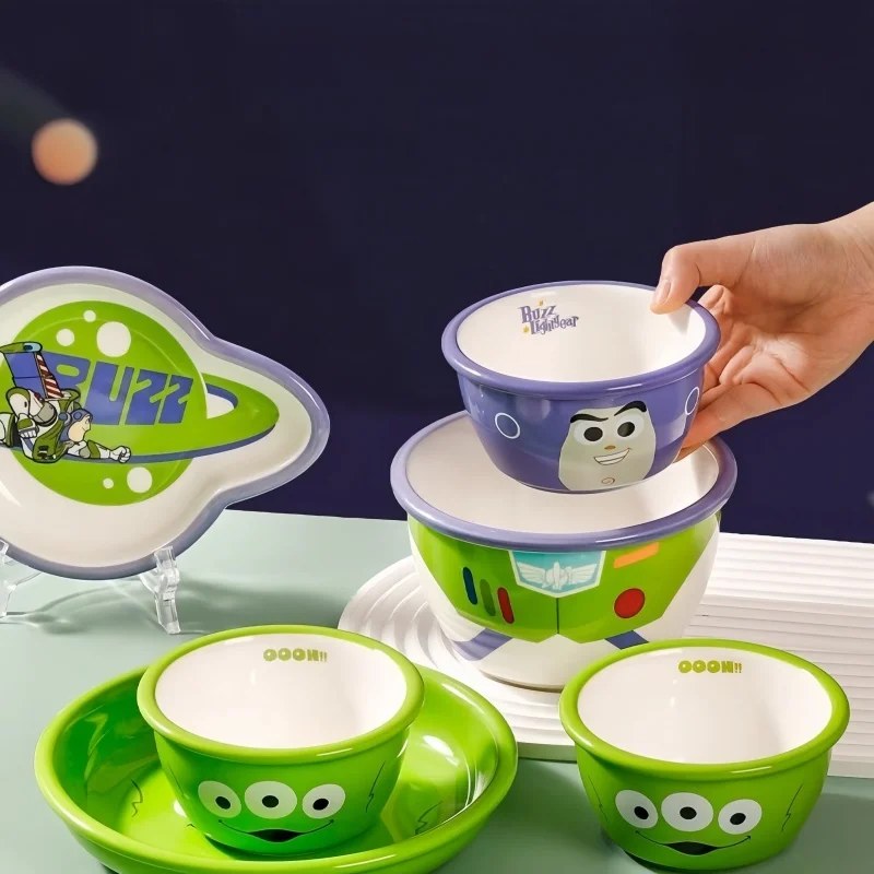 Miniso Disney Buzz Lightyear Ceramic Dishes Cute Kawaii Alien Children's Breakfast Plates Cartoon Printing Noodle Bowl Rice Bowl 5
