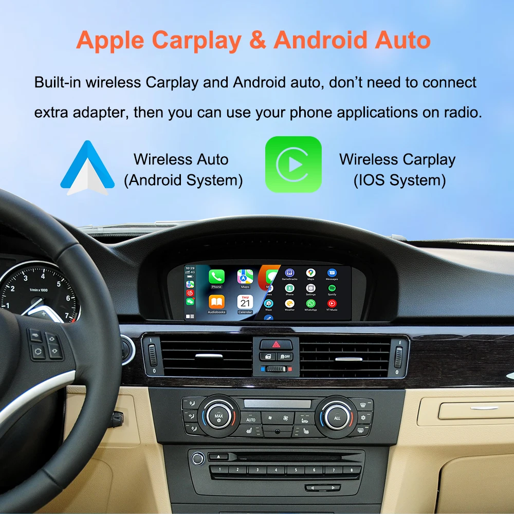 Pantalla táctil inalámbrica Bonroad de 8.8" con Linux y Carplay para BMW Serie 3/5 E60 E61 E90 E91 E92 E93 con sistema CCC CIC, Android Auto, Airplay y reproductor multimedia para automóvil. 2