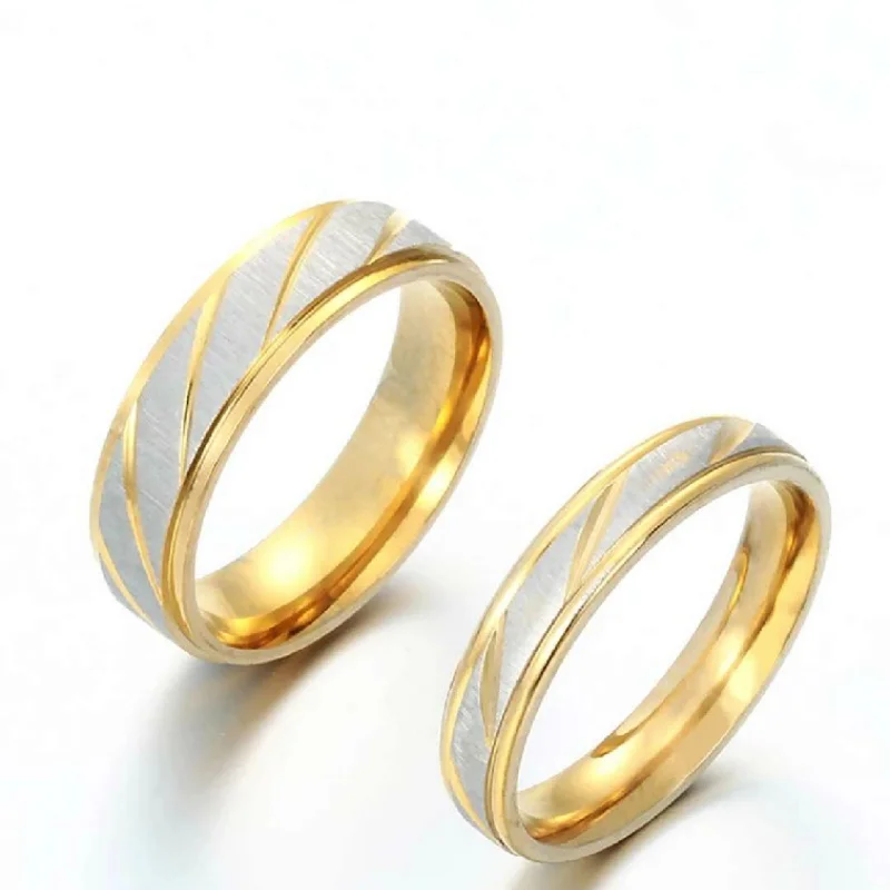Couples Rings Fashion Stainless Steel Gold color Wave Pattern Titanium Steel Wedding Engagement Promise Jewelry Gift
