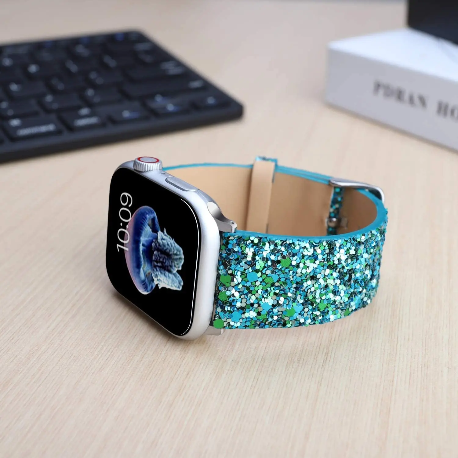 Women Bling Glitter Leather Bands For Apple Watch SE