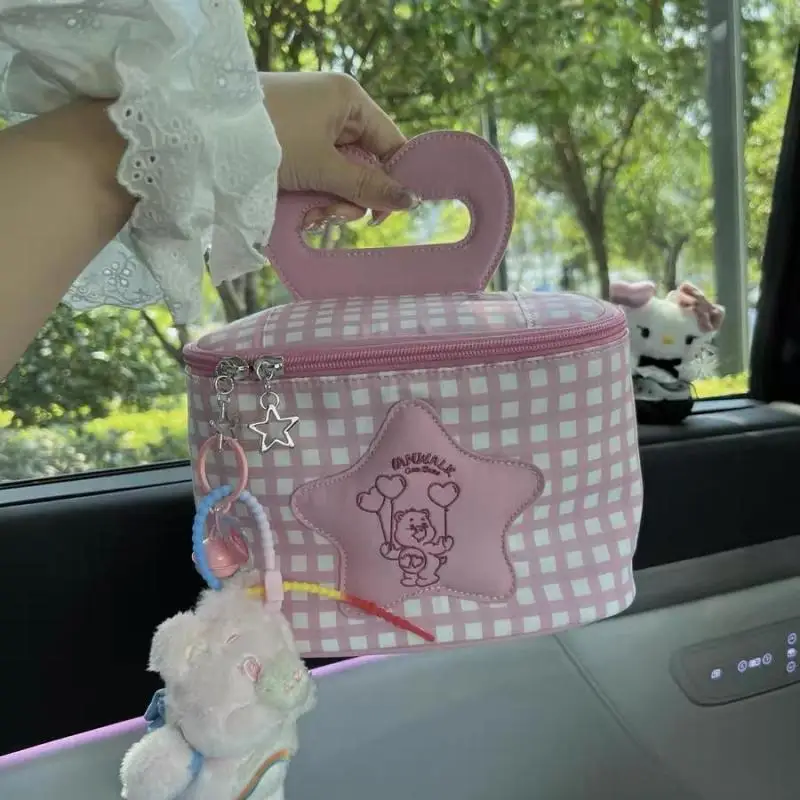 JIAERDI Star Cylinder Pink Hand Bag Handbag Women 2025 Travel Handle Makeup Bag Female Cosmetics Storage Bags Bolsos De Mujer