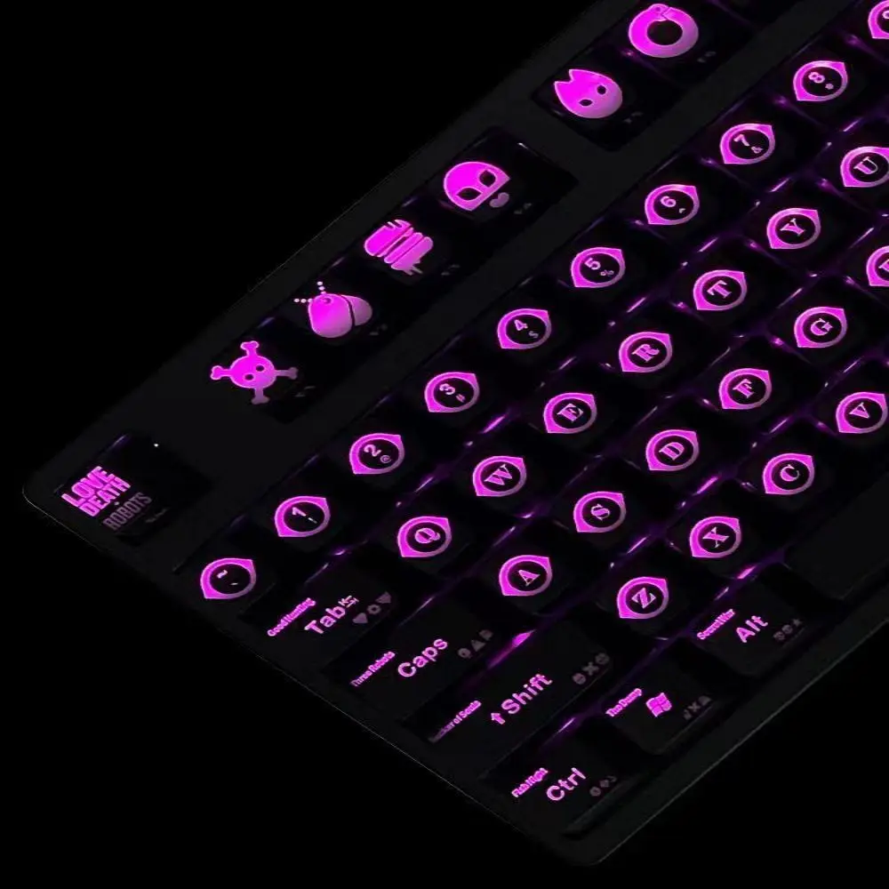 

108 Love Death And Robots Keycaps For Mechanical Keyboard Cute Anime Letter Translucency Lateral Carving Backlight Key Caps Set