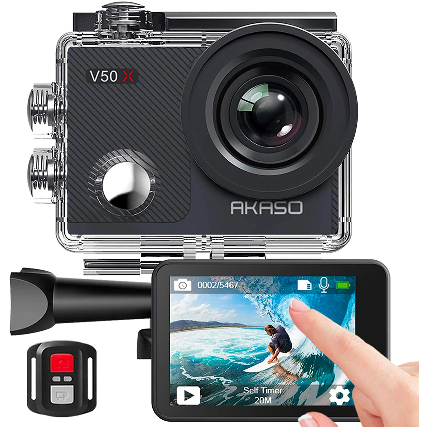 AKASO-신제품 액션 카메라 V50X 4K30fps, 방수 스포츠 카메라, 터치 스크린, 와이파이, 오토바이, 자전거, 헬멧 비디오