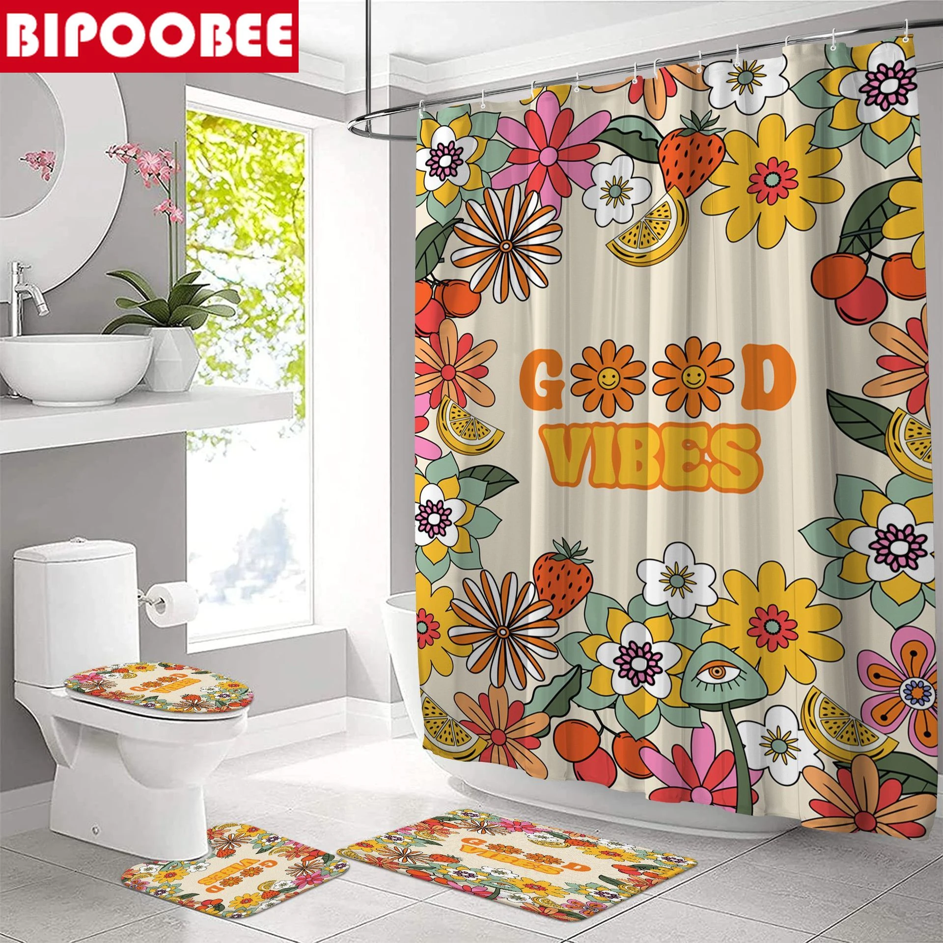 de cortinas de baño estilo Seta para el hogar, Set de cortina de ducha con diseño de arte abstracto y salvaje, estilo tapetes para tapa de inodoro| | - AliExpress