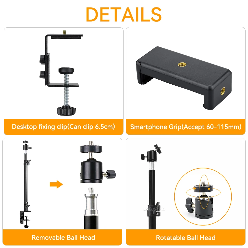 Desk Mount Stand DSLR Camera C Clamp Light Stand Photographic Light Boom With Ball Head for Phone Video Ring Zoom