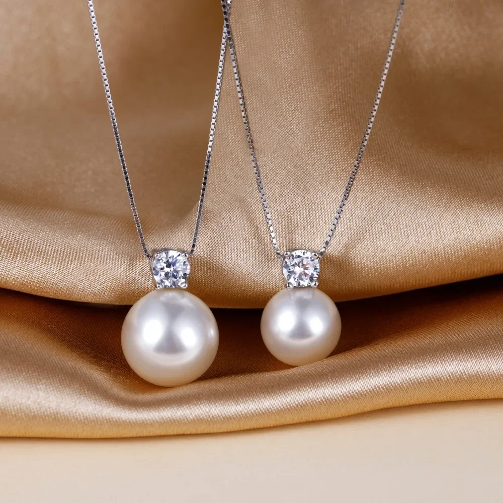 Trumium 10/12mm 925 Sterling Silver Pearl Pendant Necklace for Women Dainty CZ Chain Cultured Pearls Choker Necklaces Jewelry 3
