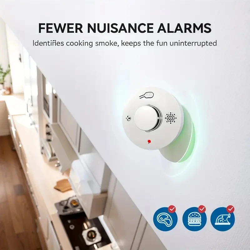 เครื่องตรวจจับควัน, สัญญาณเตือนภัยแบบใช้แบตเตอรี่ 85 เดซิเบล และไฟ LED กระพริบ, 360 °   เครื่องตรวจจับควันเหมาะสำหรับพื้นที่ภายใน/ภายนอกอาคาร 1