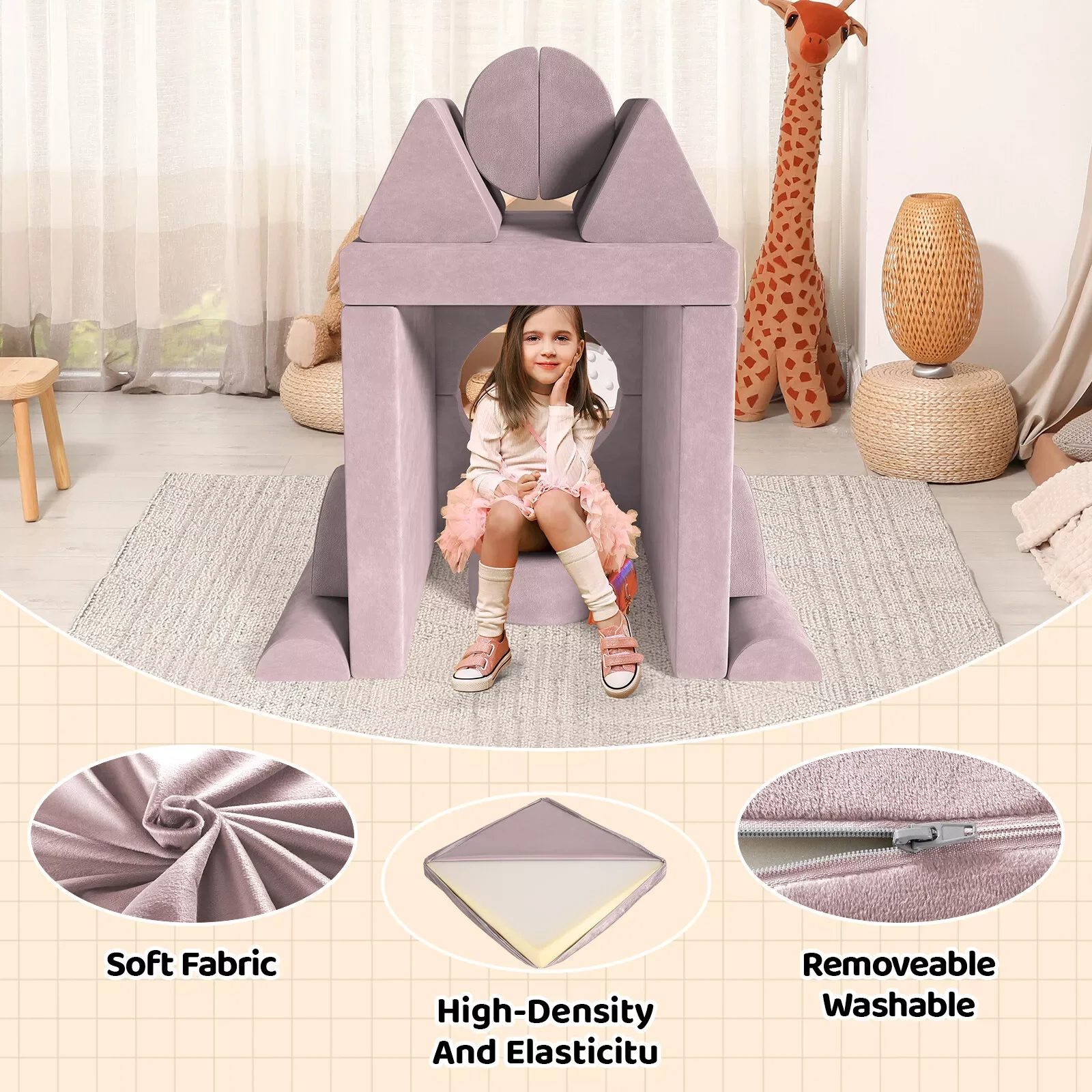 Modular Kids Play Couch,Child Sectional Sofa,Fortplay Bedroom and Playroom Furniture for Toddlers,Convertible Foam&Floor Cushion 4