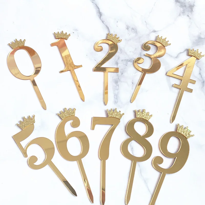 10pcs Gold Silver 0 9 Number Cake Topper Ins Acrylic Digit Cupcake