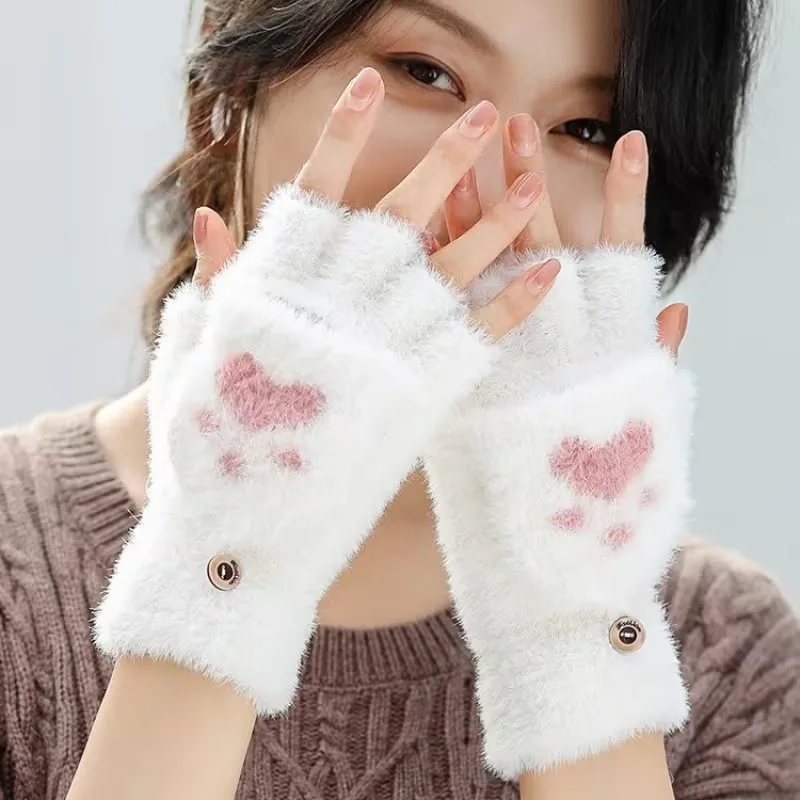 Soft Furry Lining Fingerless Gloves for Winter Outdoor Use