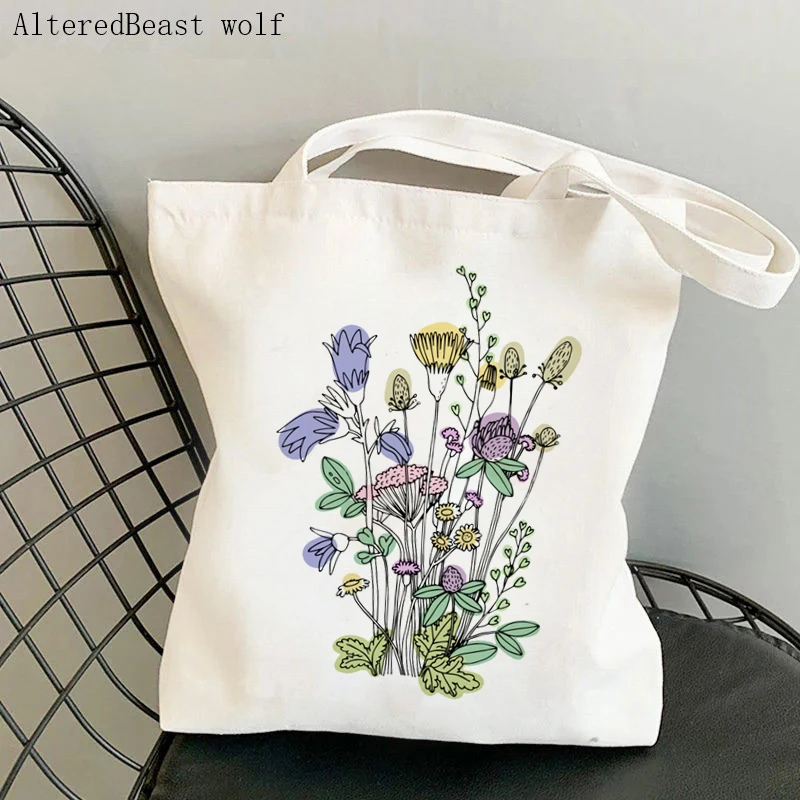 Women Shopper bag Wildflower floral Kawaii Bag Harajuku Shopping Canvas Shopper Bag girl handbag Tote Shoulder Lady Bag