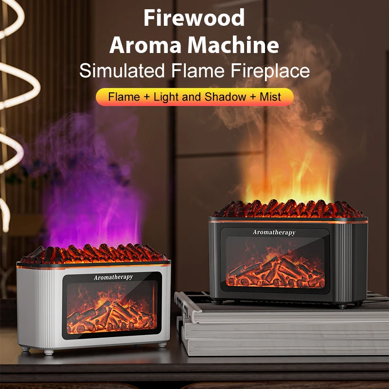 Simulated Fireplace Aroma Diffuser with 7-Color Flame Effects, Retro-Style Charcoal Design, Essential Oil Diffuser for Home Use 1