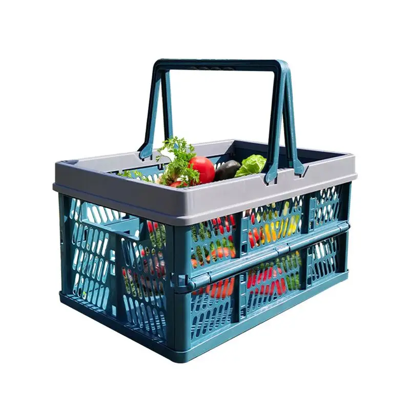 

Folding Storage Crate Collapsible Picnic Basket Collapsible Shopping Basket Grocery Bin Container With Handle Picnic Basket