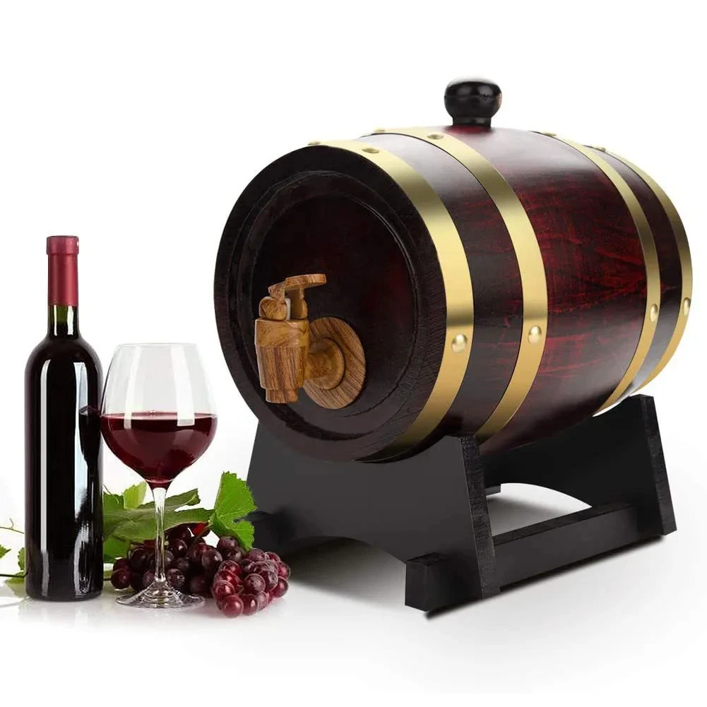 1L/1.5L/3L Wood Wine Barrel Vintage Oak Beer Brewing Accessories Whiskey Storage Container Home Decoration Wine Bar Tools wine barrel