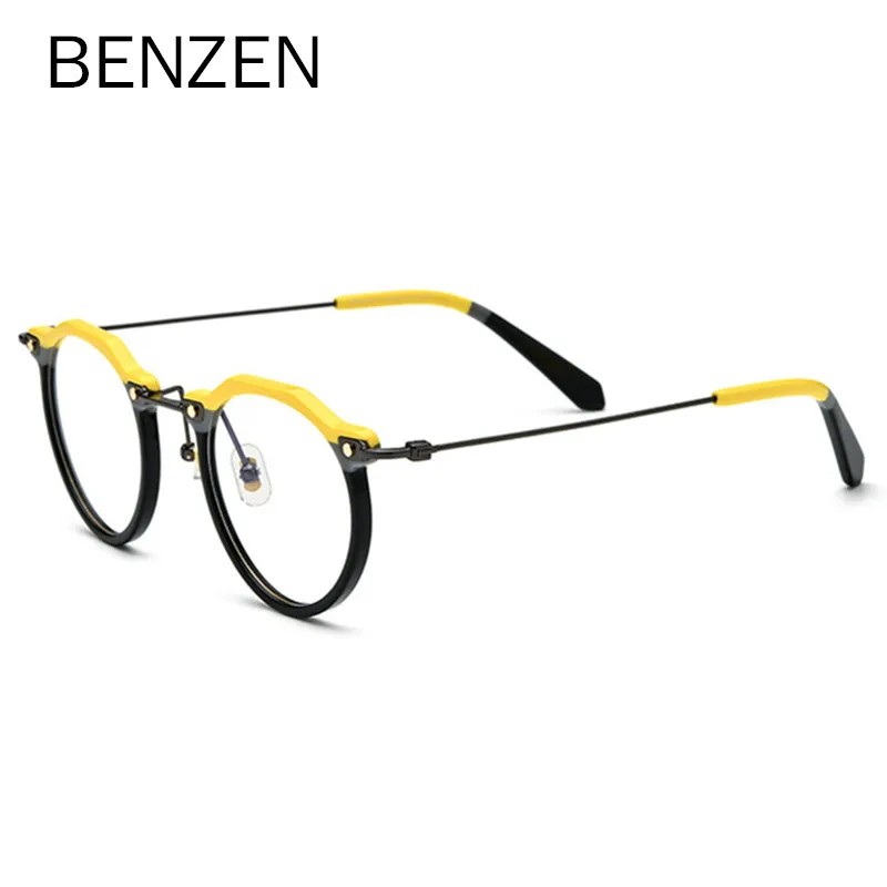 

BENZEN Acetate Prescription Glasses Frame Women Polygon Titanium Myopia Eyeglasses Men Round Optical Spectacles Eyewear 5855