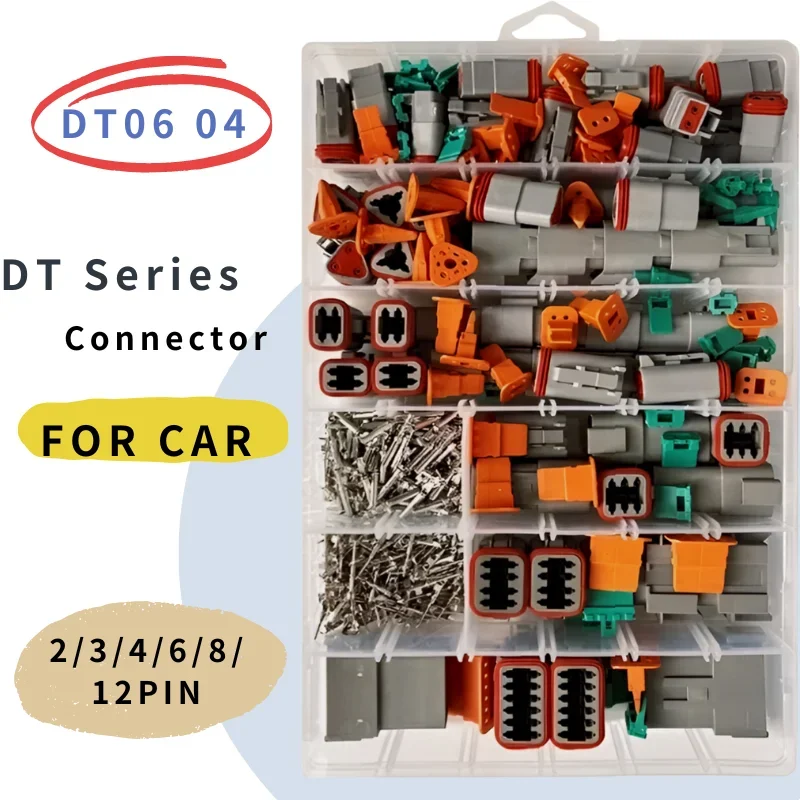 Electrical Wire Connector Boxed Deutsch Type DT Connector Kit Waterproof Wire DT Series Connector Set Box DT06/DT04 2/3/4/6/8/12 Pins Sealed Plug