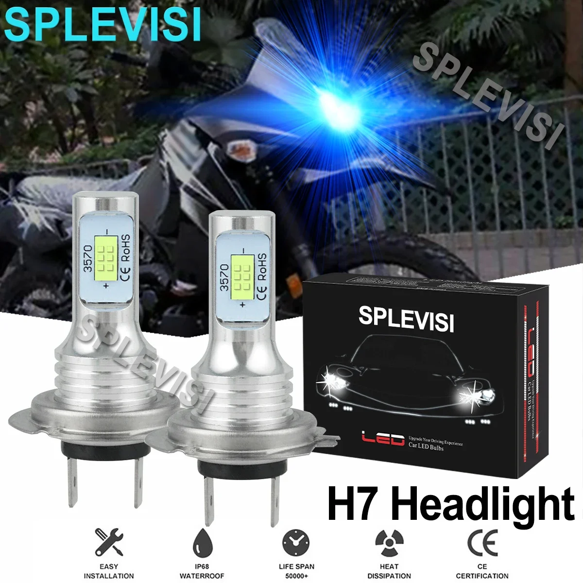 2x70W8000KIceBlueMotorcycleLEDHeadlightBulbsForKawasaki